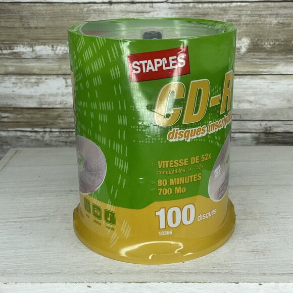 CD-R 80 Minute Recording Discs - Staples 700MB 52x Speed 100 Disc Pack Sealed - Picture 2 of 4
